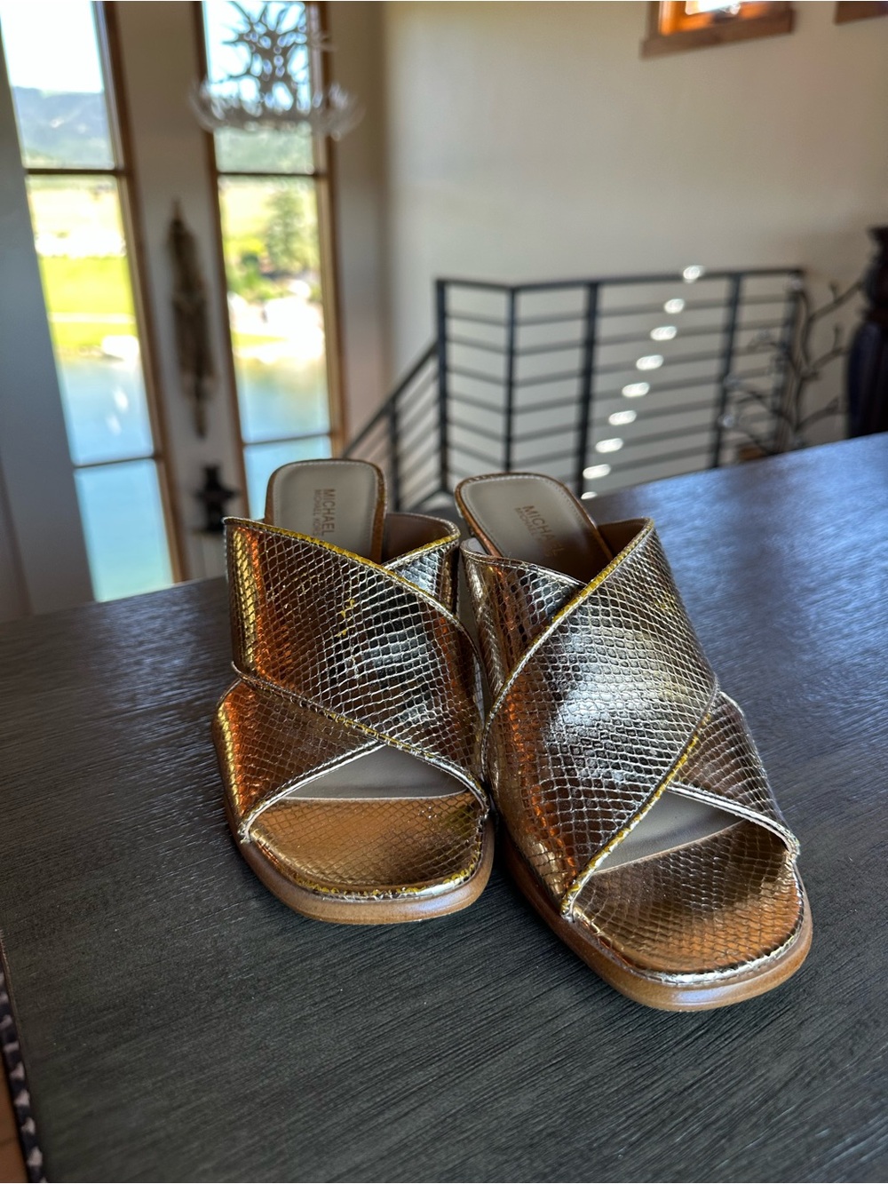 Michael Kors Women's Gold Metallic Crisscross Heels